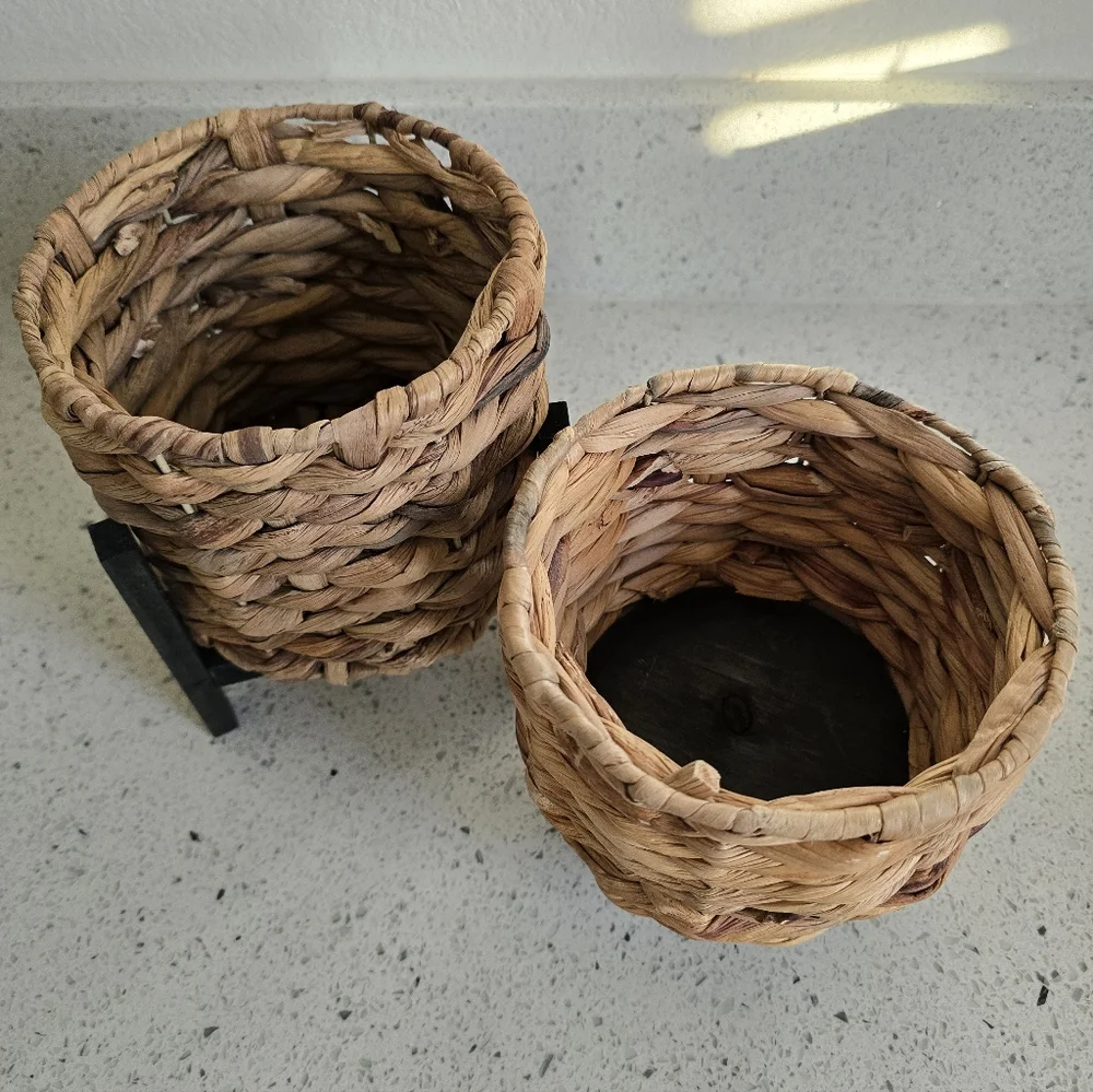 Target Woven Rattan Planters with Black Legs - Natural Brown